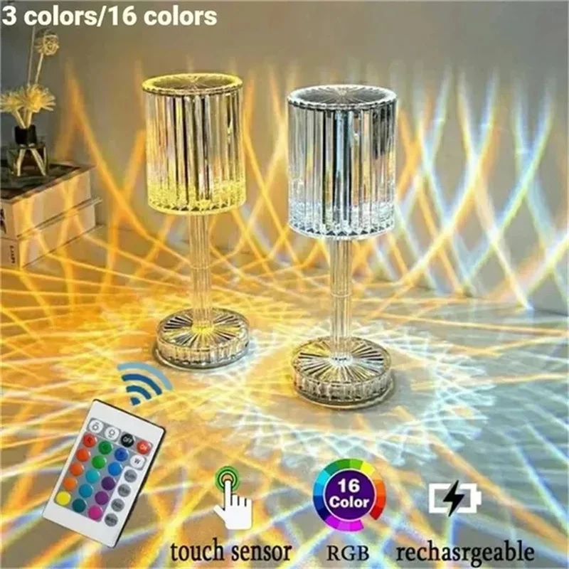 Crystal Table Lamp 3/16 Colors Usb Charging Touch Lamp Diamond Bedroom - $23.83+