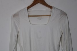 NWT Everlane S White Long Sleeve Supima Cotton Square Neck Thong Bodysuit Top - £23.80 GBP