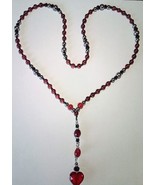 27&quot; Red Black Silver Handmade Beaded Heart Pendant Rosary Beads - £29.58 GBP