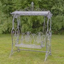 Large Metal Curvy Style Hanging Garden Swing Bench with Frame and Roof Giorgi fo - £1,021.01 GBP