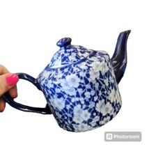 Vintage Victoria Ware Ironstone Chintz Teapot Floral  Cobalt Blue &amp; White - $32.66