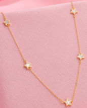 14k Gold Plated Sterling Silver MOP Shell Star Station Necklace Jewelry ... - $90.99 CAD