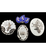 Wunderschönes Sterling Silber Siam Niello Emaille Broschen Set Von 4 - $477.28 CAD