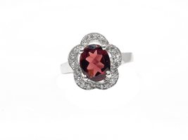 Silver Garnet Statement Ring 8x10 mm Oval Red Garnet Band January Births... - £39.34 GBP