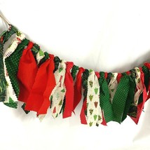 Holiday Rag Garland Bunting Home Decor Christmas Red Green Mantle 36&quot; - £15.25 GBP