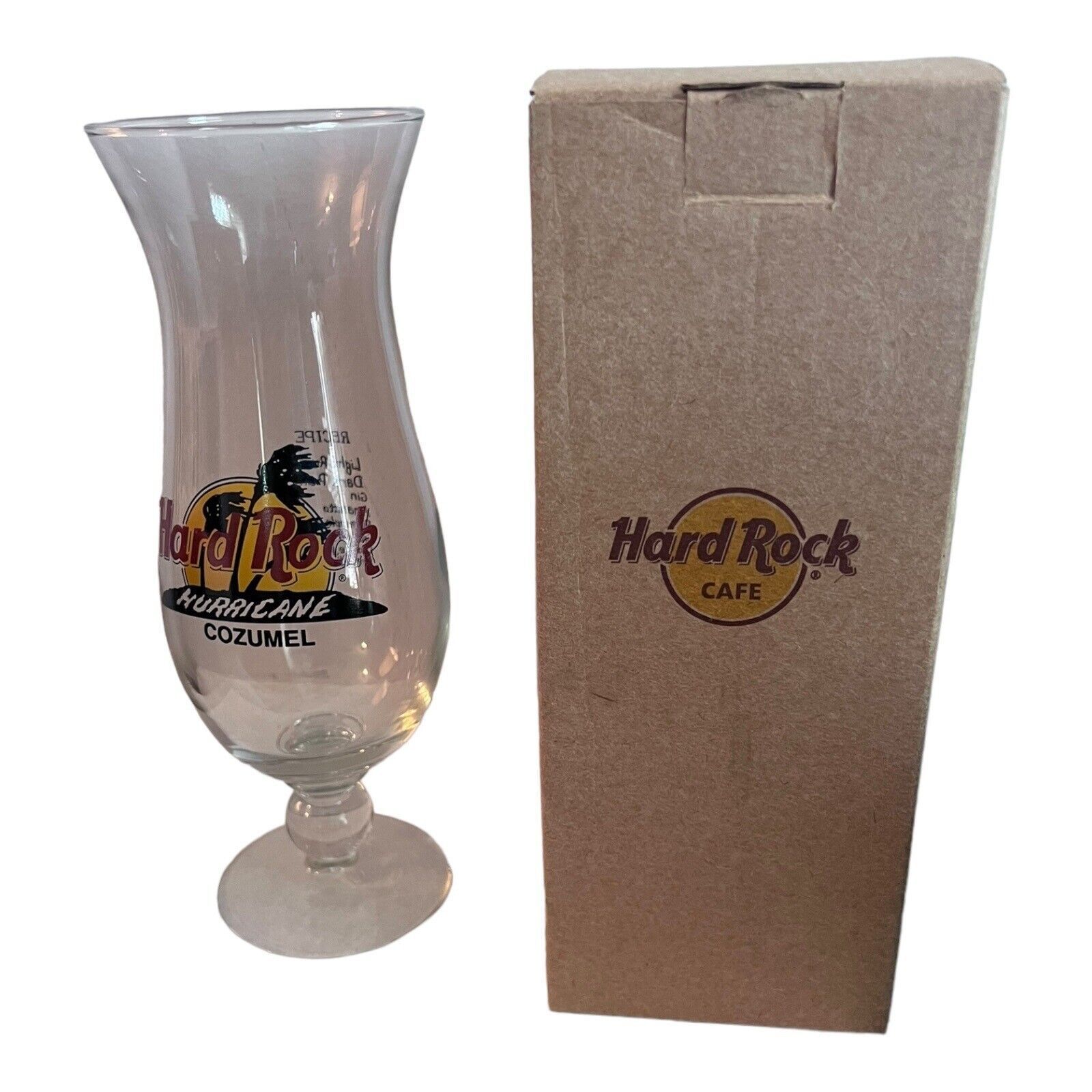 Primary image for Hard Rock Cafe Hurricane Cocktail Drink Glass COZUMEL 9" With Recipe and Box