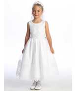 Girls White First Communion Dress w/ Corded Embroidered Tulle &amp; Sequins ... - $197.69
