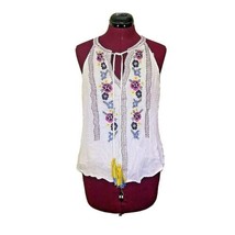 Alya Tank Top Halter Women Lined Tassel Tie Size Large Crepe Embroidered - $28.71