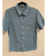 Small TRAVIS MATHEW Button Down Shirt-Blue/White Striped S/S Pocket EUC - $21.29