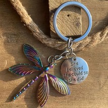 Dragonfly keyring with engraved charm, &quot;she believed she could so she di... - £5.54 GBP