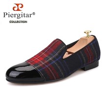 new Handmade men loafers with gingham designs and black leather toe wedding and  - £202.17 GBP