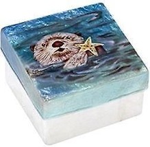 Otter w Starfish Capiz Oyster Shell Decorative Box Ocean Handmade Philippines - £13.38 GBP