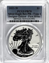 2021 W-American Silver Eagle- PCGS- PR70- Type 1- Designer Edition- Firs... - £272.80 GBP