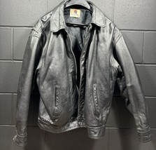 Vintage 90&#39;s Pepsi Mens Bomber Jacket Black Zipper Lined Leather Size Large - $39.98