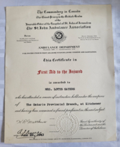 1943 St John Ambulance Department Certificate Lotys Sayers Of Kitchener Ontario - £19.30 GBP