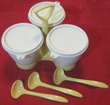 Vintage Tupperware Condiment Caddy Gold Base 757-3 Bowls 758 Lid 733 Spoon 872 - £10.35 GBP