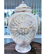 Large Outdoor Pottery Lidded Urn with Sun Motif and Faux Handles 26&quot; Tall - $266.31