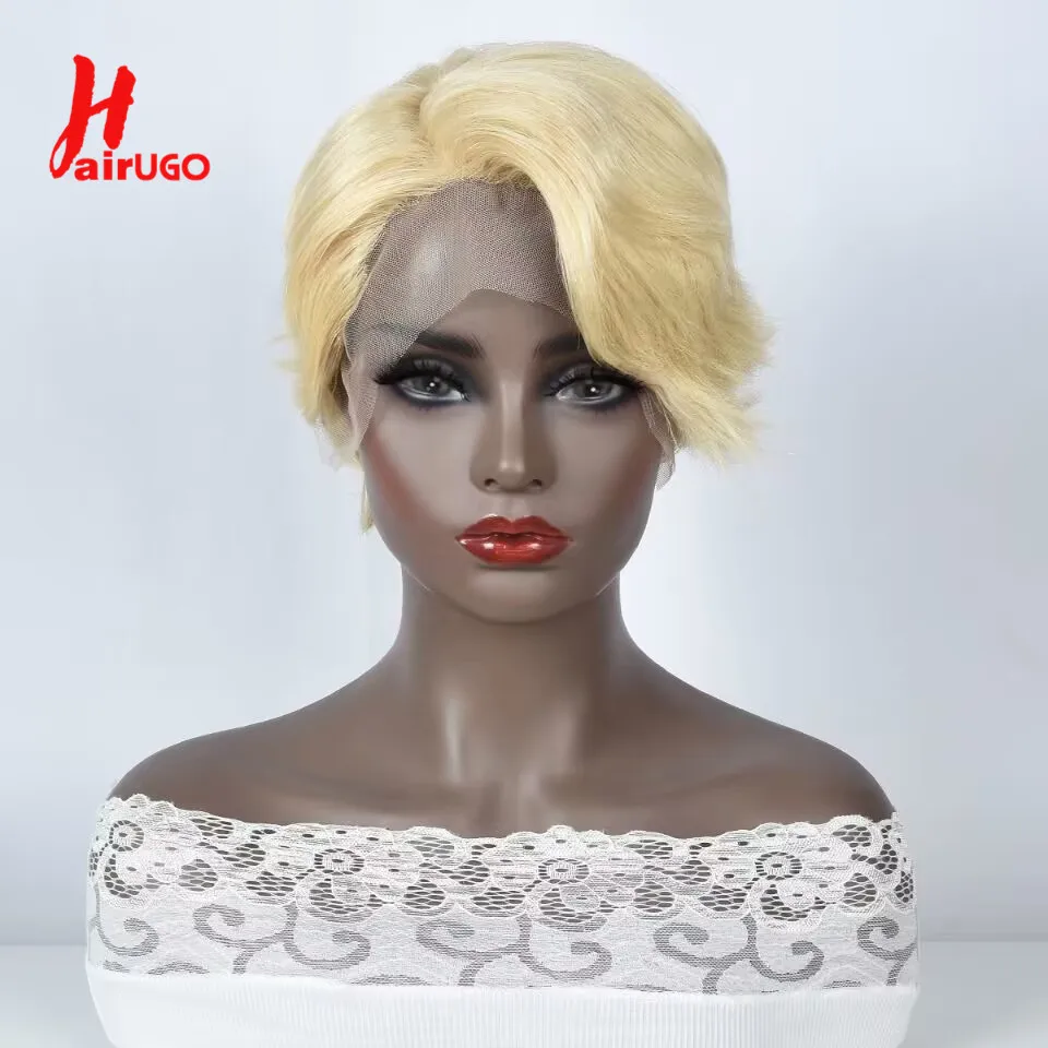 613# Blonde Short Pixie Cut Wigs Lace Pixie Cut Human Hair Wigs Peruvian Re - £39.54 GBP+
