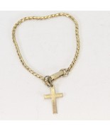 Gold Tone Dangle Cross Bracelet 6.25&quot; Religious Jesus Faith - $10.77