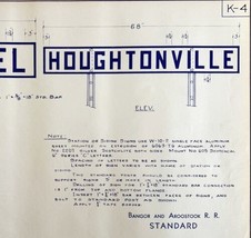 1966 Railroad Bangor Aroostook Houghtonville Station Sign Blueprint K4 D... - $151.86