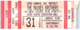 Vintage The Maines Brothers Ticket Stub Décembre 31 1988 Lubbock Texas - £27.46 GBP