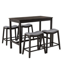5-Piece Dining Set with 4 Upholstered Stools - Color: Black - £249.55 GBP