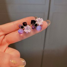 Purple Crystal Flower Earrings / Lavender Purple Lilac Flower and Crystal Earrin - £8.79 GBP