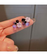 Purple Crystal Flower Earrings / Lavender Purple Lilac Flower and Crystal - £9.43 GBP