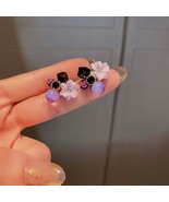 Purple Crystal Flower Earrings / Lavender Purple Lilac Flower and Crystal - $16.60 CAD