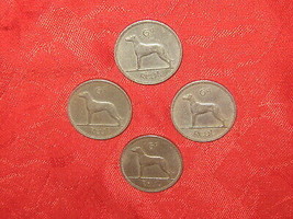 Lot Of 4 Vintage Silver Irish Celtic Ireland Wolfhound Dog 6 Pence Coin ... - $13.85