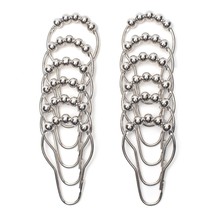 Shower Curtain Roller Hooks Rings Set of 12 Polished Silver Chrome Finish - £6.25 GBP