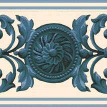 Dundee Deco DDAZBD9384 Peel and Stick Wallpaper Border - Damask Blue Bei... - £18.74 GBP