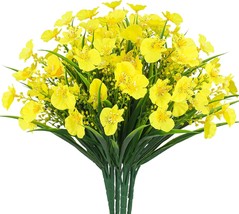 8Pcs Artificial Flowers Uv Resistant Outdoor No Fade Plants Outsides, Yellow - £34.48 GBP