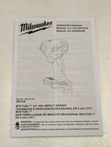 FOR PARTS - User Manual - Milwaukee M18 Fuel 1/4&quot; Hex Impact Driver 2953-20 - $13.39 CAD