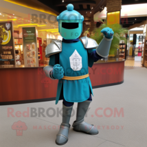 Teal Medieval Knight mascot costume character dressed with a Jacket and Anklets - £972.27 GBP