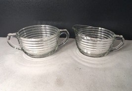 Vtg Anchor Hocking Glass MANHATTAN  Cream Sugar Bowls 1938-1943 Art Deco Ribbed - £10.79 GBP