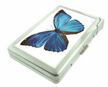 Blue Butterfly Em2 100's Size Cigarette Case with Built in Lighter Metal... - $21.73