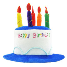 Blue Plush Happy Birthday Cake Hat - Unisex Adult Size Fancy Dress Party Hats - £7.87 GBP+