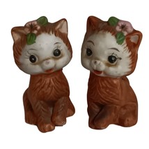 Vintage Ceramic Kitty Cat Salt &amp; Pepper Shakers Anthropomorphic Cottage ... - £14.45 GBP