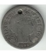 1899 Barber Dime Coin withHole for Necklace - $1,856.15 MXN