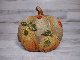 Transpac Resin Pumpkin Burlap Style Glitter Buttons Farmhouse Decor Fall 5&quot; - $8.37