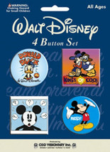 Walt Disney Mickey &amp; Donald Duck Carded Metal Button Pin Set of 4 NEW SE... - £4.66 GBP