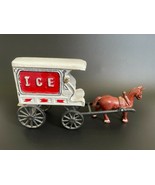 Vintage Cast Iron Ice Wagon Toy Horse Drawn Cart Carriage 11½&quot; Sculpture - £44.24 GBP