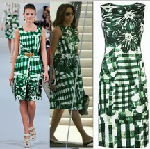$2,800 Oscar De La Renta Stunning Green Wht Floral Gingham Silk Lined Dress 6 M - £705.60 GBP