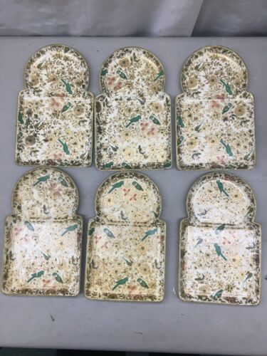 Vintage Set of 6 Alcohol Proof VIKING IMPORT Japan Drink snack Trays Flo... - $49.99