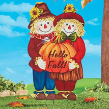 &quot;HELLO FALL&quot; Harvest Scarecrow w/ Pumpkin &amp; Sunflower Halloween Garden S... - £68.57 GBP