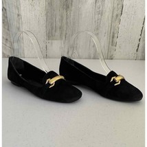 Franco Sarto Womens Black Suede Loafer Size 5 Gold Accent - £10.86 GBP