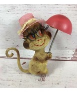 Vintage Toy Plastic Velvet Flocked Coated Felt Monkey Umbrella 4” - $20.15 CAD