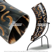 Crescent Design Cow Medieval Drinking Horn with Burnt Mark and Iron Stand - $25.07 CAD