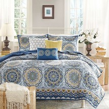 Queen size 6-Piece Coverlet Quilt Set in Blue Floral Pattern - £393.74 GBP